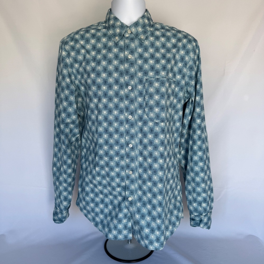 J.Crew Mens Med Slim Secret Wash Shirt Medium Blue Sunburst Print Organic Cotton